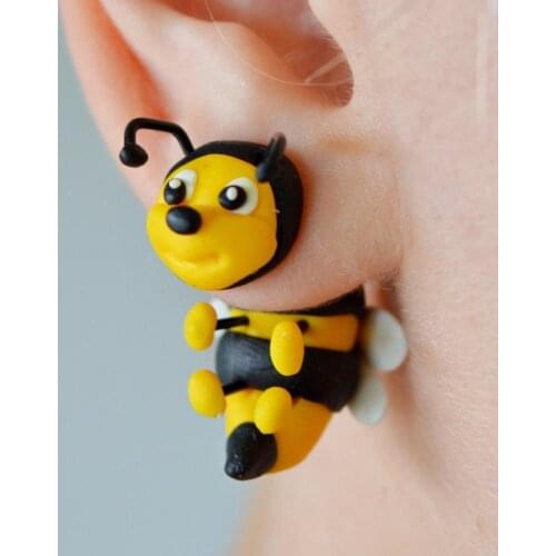 TTPAIAI 30 Polymer Clay Cute Bee Earrings For Women Girls Fashion Jewelry Handmade 3d Kawaii Animal Stud Earrings Kids Gift