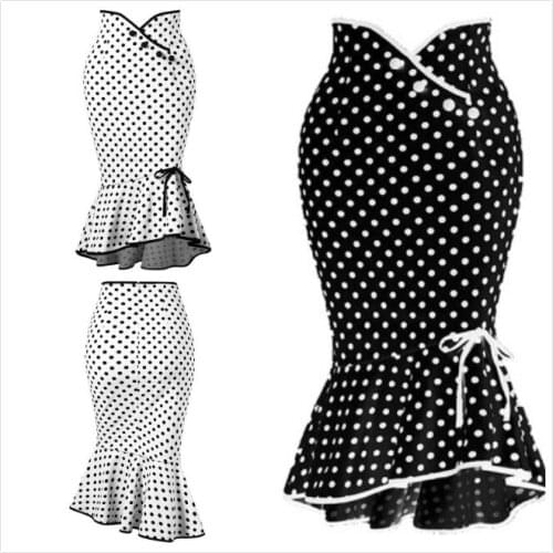 Women Mermaid Skirt Ruffle Bodycon Dress Evening Party Clubwear Polka Dot