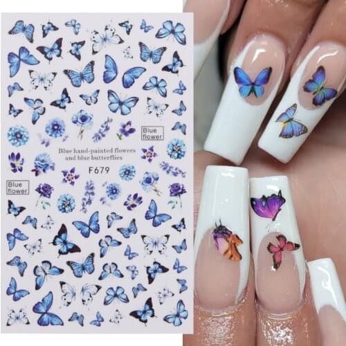 1 Sheet Colorful Butterfly Nail Stickers Rose Flowers Slider Transfer Decals 3D DIY Tips Nail Art Decorations Manicure Wraps