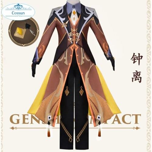 Anime!Genshin Impact Zhongli Morax Game Suit Gorgeous Uniform Cosplay Costume Halloween Party Role Play Outfit For Men S-XXL NEW