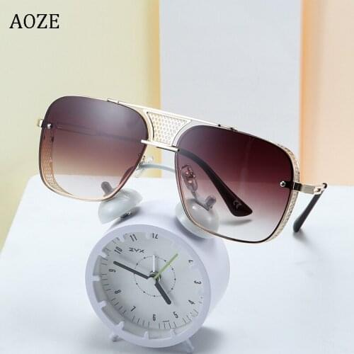 AOZE 2020 fashion square metal style pilot steampunk sunglasses Hollow side mesh shell design brand sunglasses sunglasses UV400
