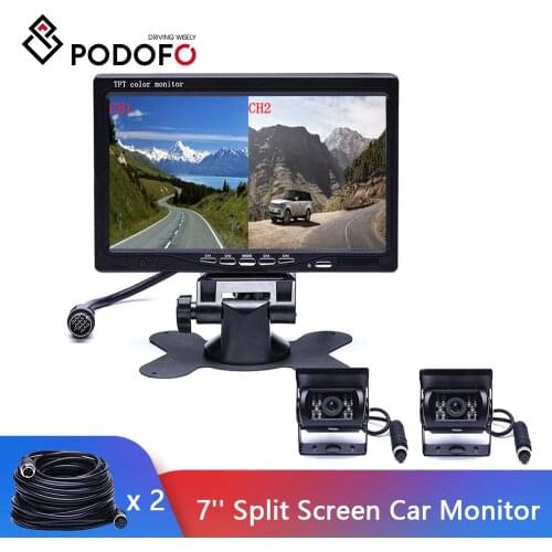 Podofo 7'' Split Screen Car Monitor 4CH Video Input Parking Dashboard With Night Vision Backup Camera Car-styling Remote Control