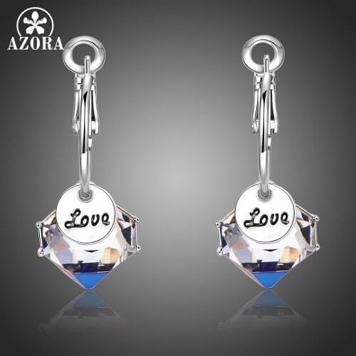 AZORA New Design Blue Austrian Crystals Drop Earrings for Women Fashion Jewelry for Valentines Day Gift of Love TE0350