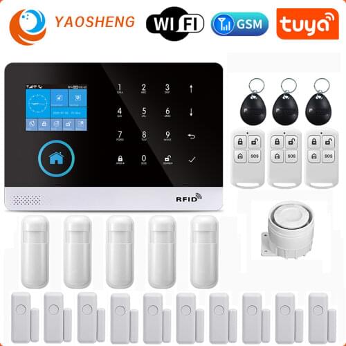 Wireless WIFI GSM Home Security Alarm System For Tuya Smart Life APP With Motion Sensor Detector Compatible With Alexa & Google