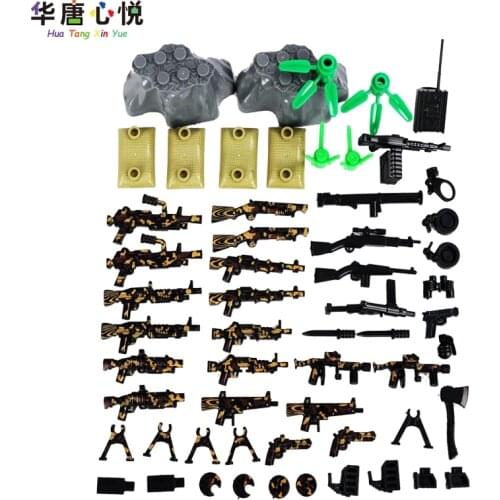 Locking Military Weapon Series 2S-4219 Camouflage Special Force 39PCS Guns Sandbags Rock Garden Toys For Kid DIY Building Blocks