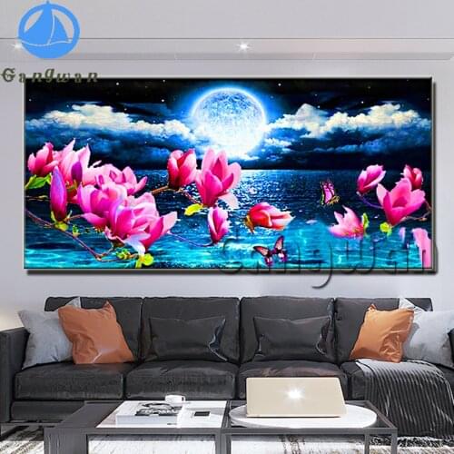 Large size DIY diamond painting Magnolia moon Sea scenery cross stitch full mosaic embroidery square round 5D handmade decor art
