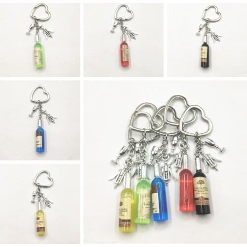 Wine Bottle Key Chains Key Rings Cheers Jewelry GIfts For Wine Lover Wine Bottle Opener Charm Fashion Handmade Resin Keychain