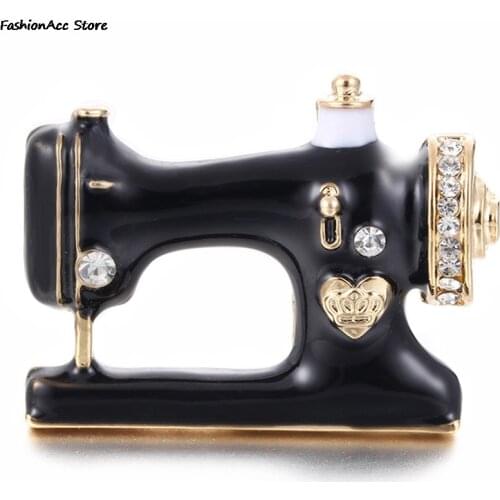 NEW Women Girls Sewing Machine Brooch Black Enamel Brooches Jewelry Hijab Pin For Collar Suit Scarf Decoration Accessories