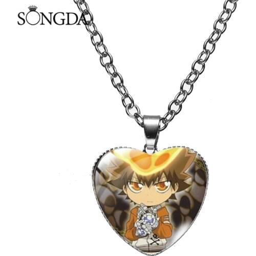 Wishing Bottle Anime HITMAN REBORN! Pendant Necklaces katekyo Cartoons Art Photo Glass Crystal Heart Necklace Jewelry Wholesale