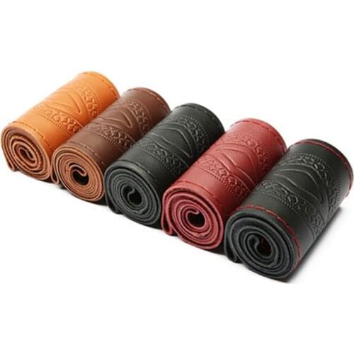 Car suv diameter 37/38cm Auto Steering- Wheel Cover Anti-Slip Embossing Leather Car-styling Accessories Universal Braid Case fit