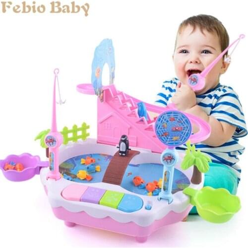 Electric Magnetic Fishing Toy 3-6 Years Old Penguin Climb Stairs Music Light Play Interactive Educational Toys