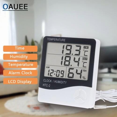 Digital LCD Temperature Humidity Meter Home Indoor Outdoor Electronic Thermometer Hygrometer Weather Station With Alarm Clock