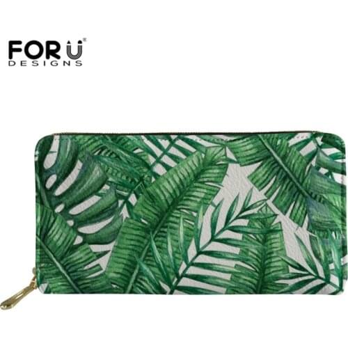 FORUDESIGNS Tropical Plant Female Wallet Leather Purse Female Long Wallet Women Zipper Purse Money Coin Purse For Mobile