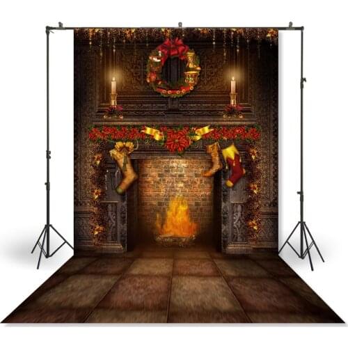 HUAYI Photography Backdrop Newborns Baby Child Photo Booth Background Christmas Fireplace Holiday Family Party Backdrops XT-2303