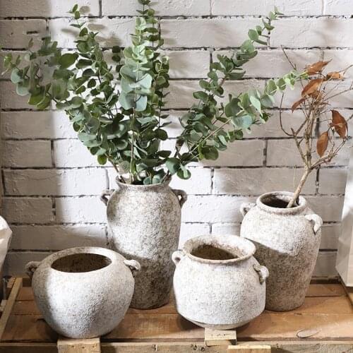 Retro clay pots dried flowers ceramic vases Nordic modern hydroponic flower pot succulents stoneware ornaments maceta casa vaso