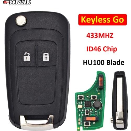2 Button Keyless-go Folding Flip Remote Smart Car Key 433MHz ID46 Chip for Chevrolet Cruze Sonic Malibu Impala HU100 Uncut Balde