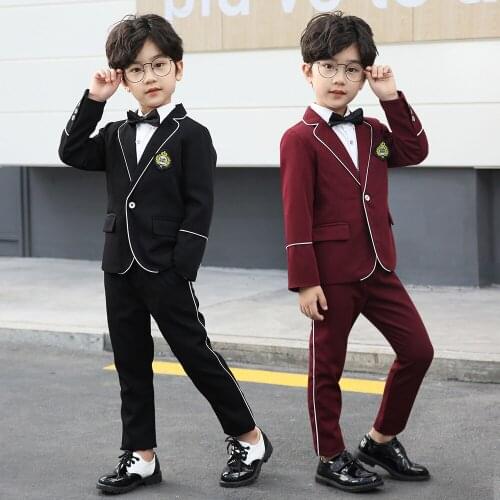 Autumn And Winter Kid Boys Clothing Sets Fashion College Style Suits For Toddler Boy Blazer Pants Shirt Tie Badge Kids 5 Pcs Set