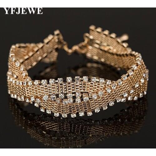 YFJEWE New Metal Chain Weaved Statement Necklace And crystal Bracelet Sets Fashion Women Accessorie famous brand jewelry #B095