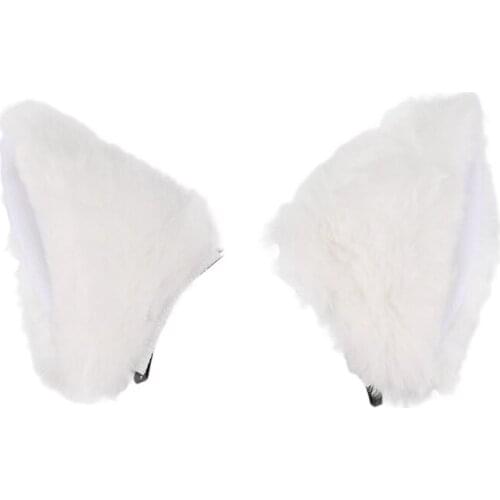 Cat Fox Long Fur Ears Anime Neko Costume Orecchiette Hair Clip Party white