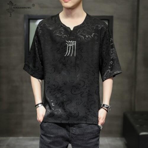 Summer Kimono Men Japanese Style Harajuku Loose T-shirts Japan Embroidery Short-Sleeved Shirts Men Tops Classics Asian Costumes