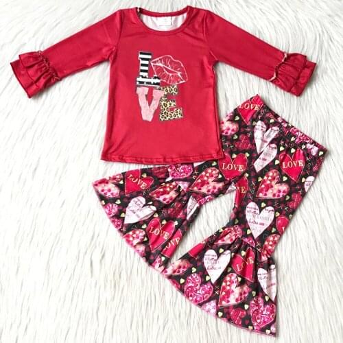 2021 Hot Sale Kids Designer Clothes Girls Boutique Outfits Valentines Day Kids Clothing Baby Girls Clothes Set Toddler Outfits