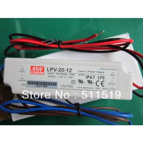 Mean well dc12v 20w single output power supplier LPV-20-12 water proof led driver