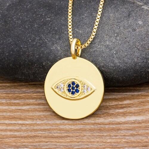 Fashion Round Evil Eye Gold Color Pendant Necklace Crystal Chain CZ Choker Necklace Wedding Party Jewelry Gift For Women Girls
