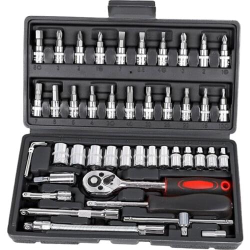 46PCS Socket Set Ratchet Screwdriver Torque Wrench Combination Household Tool Suitable For Car Repair