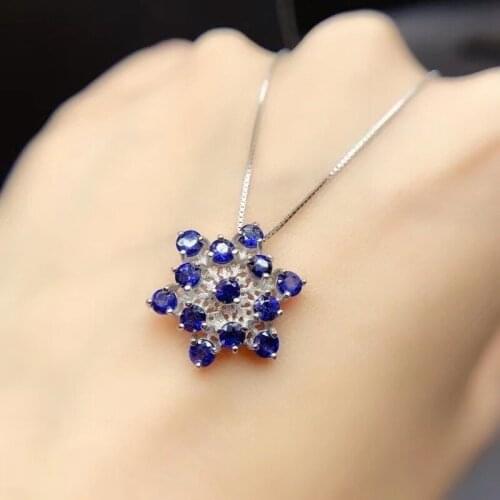Natural Real Blue Sapphire Spider Style Necklace Pendant 3*3mm Gemstone 925 Sterling Silver Fine Jewelry