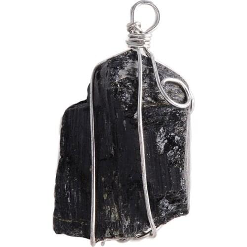 Raw Black Tourmaline Crystal Healing Pendant Necklace Protection Negative Energy Natural Stone Jewelry Irregular Shape