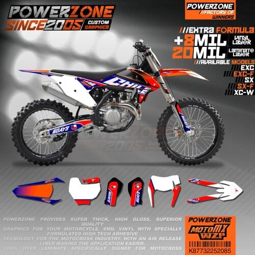 PowerZone Custom Team Graphics Backgrounds Decals 3M Stickers Kit For KTM SX SXF MX EXC XCW Enduro 125cc to 500cc 2016-2019 085