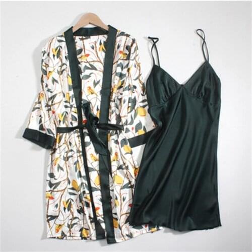 Sexy female pajamas 2020 new wave summer ice silk suspenders nightdress ladies two-piece suit with chest pad Spring Autumn M580