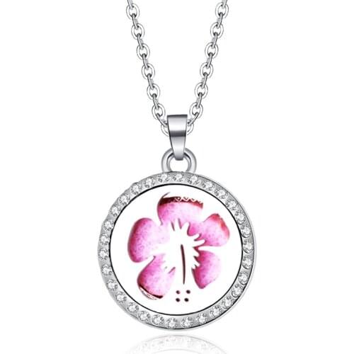Cherry Blossoms Crystal Zircon Charm Perfume Locket Pendant Stainless Steel Necklace Aromatherapy Essential Oil Diffuser Jewelry
