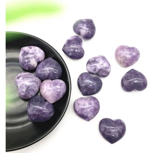 Drop Shipping 1PC Natural Purple Lepidolite Heart Shaped Quartz Crystal Reiki Healing Stone DIY Natural Stones and Crystals