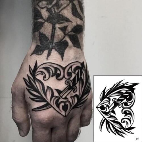 Hand rose tattoos to cover scars black heart hand tattoo stickers waterproof fake tatoo boys halloween geometric rose tattoo
