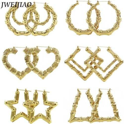 JWEIJIAO Super Big Circle Creole Hoop Earrings Gold/Rose Gold Color Ethnic Large Bamboo Joint Earrings For Famale Jewelry E0019