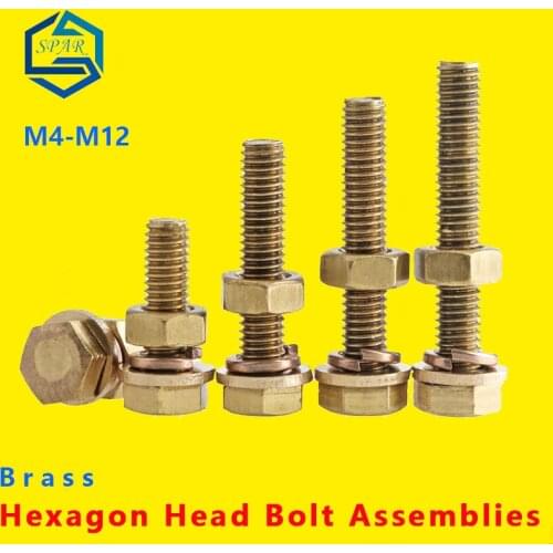 Hexagon Head Bolt Spring Lock Washer And Plain Washer And Nut Assemblies Hexagon Head Bolt Assemblies DIN933 Brass