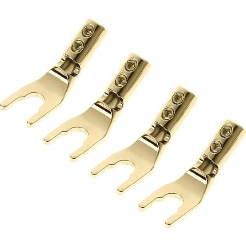 OOTDTY 4PCS U/Y Shaped Rhodium/Copper Plated Banana Plugs Spade Fork Speaker Audio Wire Cable Connector Accessories
