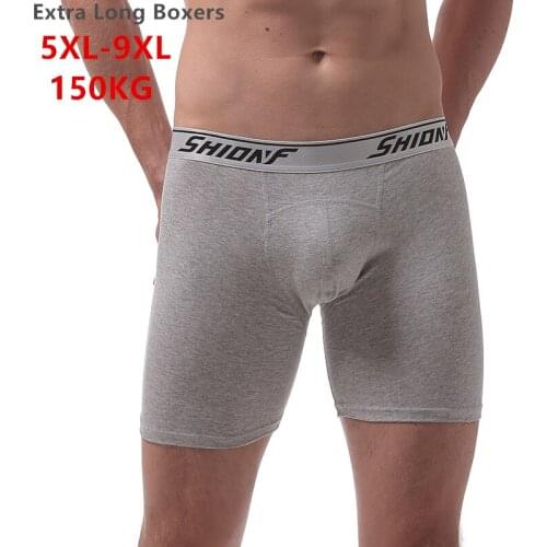 Extra Long Men Plus Size Underwear Black Blue Gray Boxer 8XL 9XL 150KG Cotton Loose Soft Underpants Breathable 7XL Big Shorts
