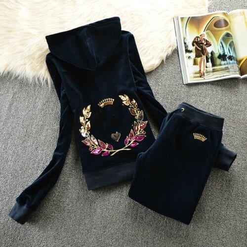 Spring Autumn Velvet Tracksuit Women Sets 2 Pieces Velour Sweat Suit Hooded Pattern Top Sweatshirt Outfits Ladies S-XL