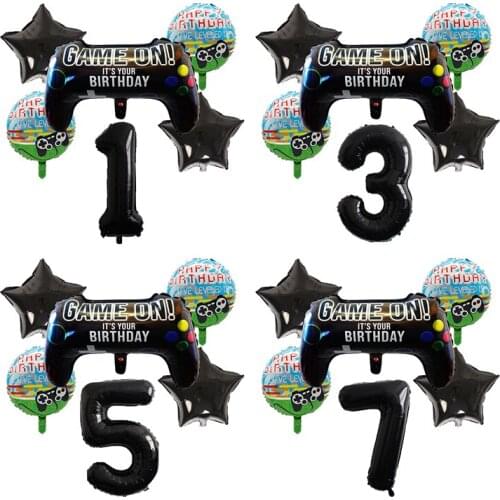 1set 40inch Number Balloons Black Gamepad Foil Balloon Boys Birthday Party Decorations Kids Toy Match Props Gaming Globos Gifts