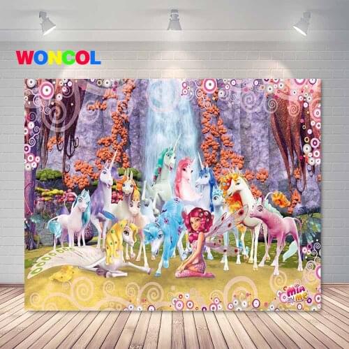 Woncol Mia and Me Photography Backdrop Girls Birthday Baby Shower Wonderland Photo Background Colorful Unicorn Vinyl Photo Props