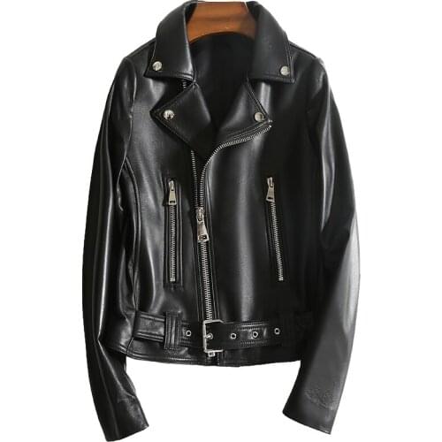 Women genuine leather jacket ladies quality double breasted real sheepskin jacket