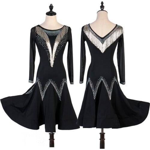 Women Girls Latin Dance Customized Competition Dresses Tube Bead Tassel Rhinestone Salsa Rumba Performance Stage Wear DC3362
