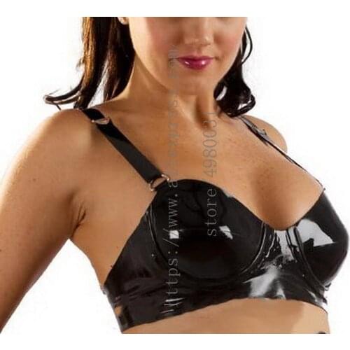 Womens black underwear steel ring bra and made of 0.4mm thickness natural latex materials