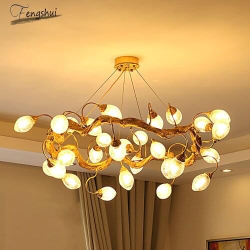 Gold Luxury Copper LED Branch Chandelier Creative Livingroom Pendant Lights Villa Hall Restauran Clubhouse Room Art Chandeliers