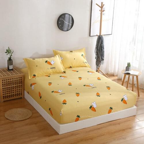 1Pc Double Fitted Bed Sheet Yellow Radish Pattern Bed Cover For Children Colchas Para Cama Queen Size Bed Sheet (No Pillowcase)