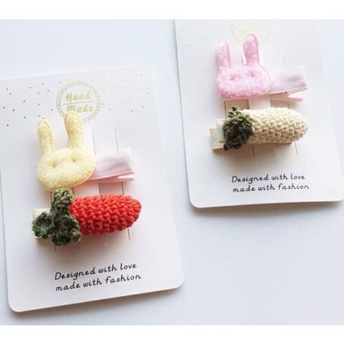 2017 Korean Style Knitting Wool 10sets/lot Bestseller Rabbit Head Hair Clip Small Size Beige Cartoon Carrot Fruit Pink Hairpins