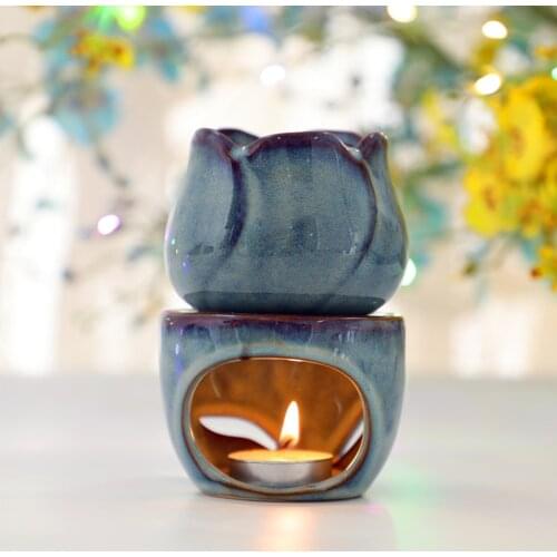 2021 Aromatherapy Furnace Candle Lamp Decoration Bedroom Essential Oil Incense Burner Tulip Ceramic Candle Tea Light Wax Burnet