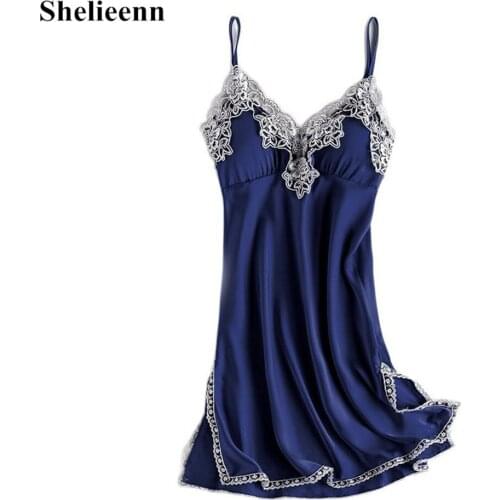 2021 Summer New Nightdress for Women Sleepwear Nightgown Female Satin Nightwear Sexy Mini Dress With Chest Pad Nightgowns Women